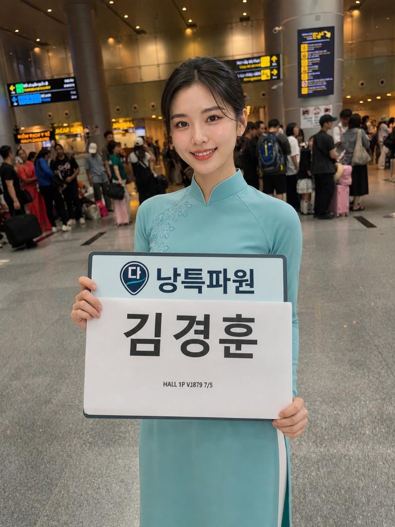 다낭공항에서 피켓을 들고 맞이하는 다낭특파원 직원